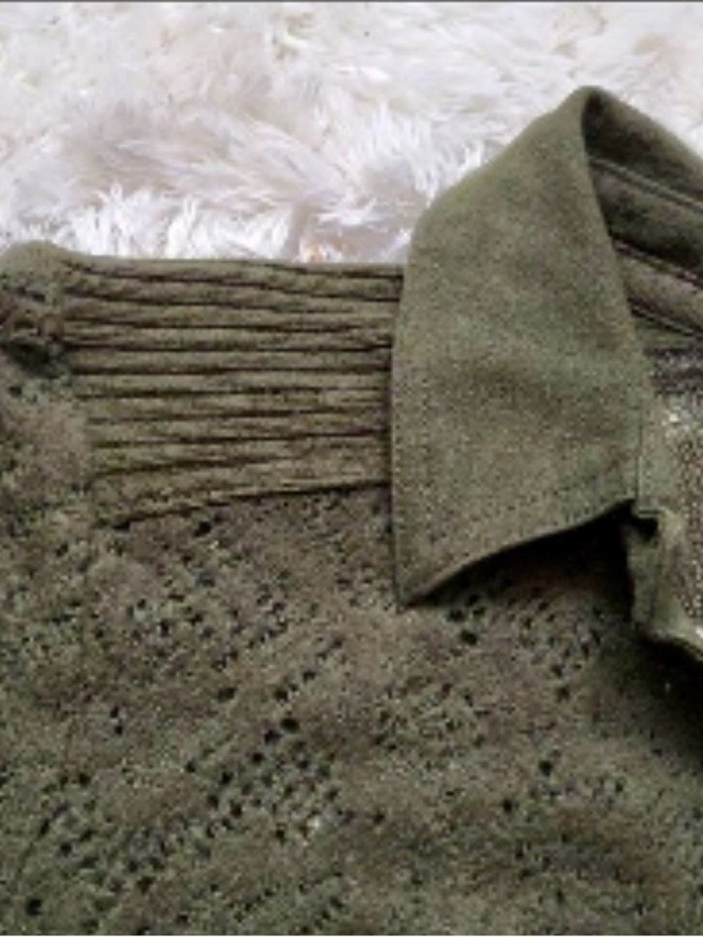 Free People Olive Green Lace Button-Front Polo Shirt - Picture 5 of 6